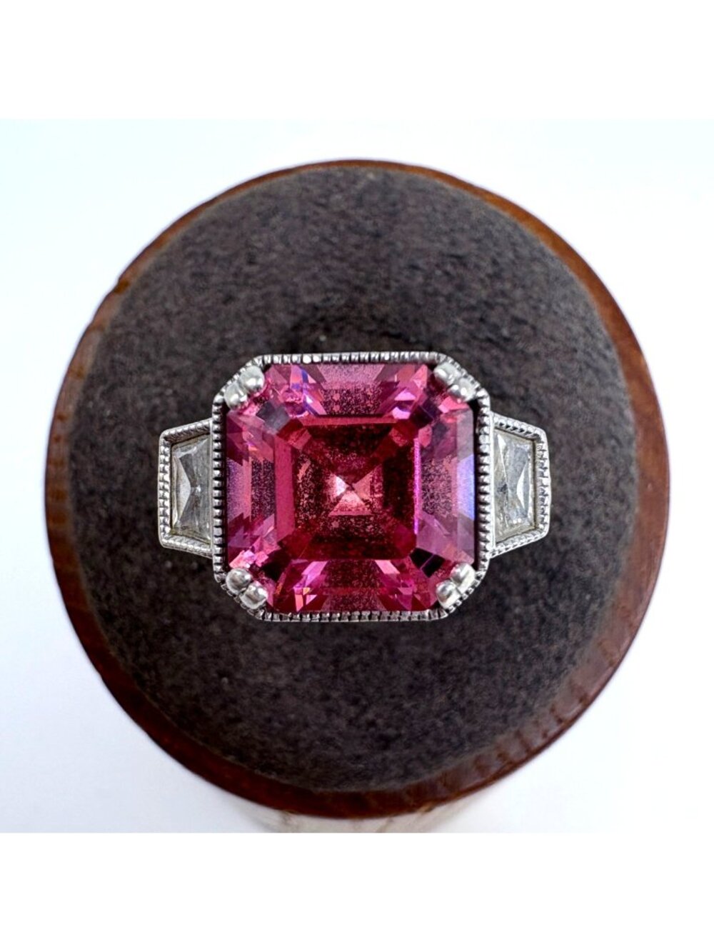 VTG Sterling Silver 925 Pink & White Cubic Zirconia Statement Ring Size 6.75